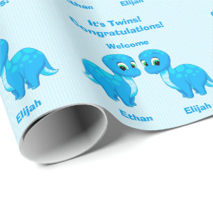 Papier Cadeau Jumeaux bleus mignons de dinosaure de bébé