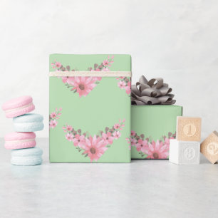 Papier Cadeau Jumeaux roses et verts en fleurs
