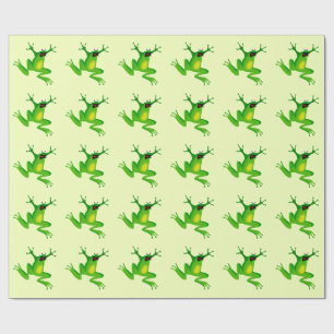 PAPIER CADEAU JUMPING GREEN FROG MOTIF
