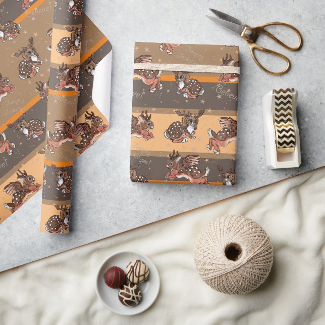 Papier Cadeau Jumping Jackalope Noël Enveloppement Papier (Artisanat)
