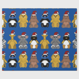 Papier Cadeau JUNGLE CUTE ANIMAUX DANS SANTA HATS Wrapper Papier