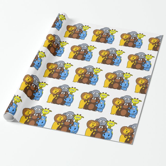 Papier Cadeau Jungle ou Zoo Animaux Enveloppement Cadeau (Déroulé)