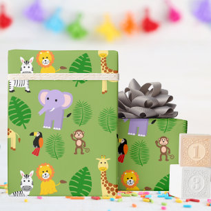 Papier Cadeau Jungle Safari mignon animal sauvage enfants