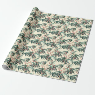 Papier Cadeau Jungle vintage : Vert foncé, Lys orange.