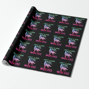 Papier Cadeau Juste une fille qui aime les loups aquarelle