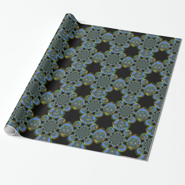 Papier Cadeau Kaleidoscope bleu et jaune Imprimer (Déroulé)