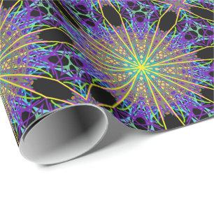 Papier Cadeau Kaleidoscope Star, Art Vert Orange Violet