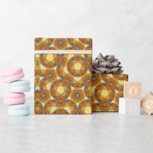 Papier Cadeau Kaleidoscopique géométrique Mandala jaune et orang