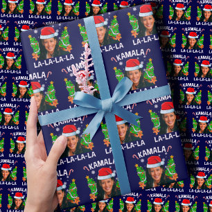 Papier Cadeau Kamala Harris 2024 Noël bleu
