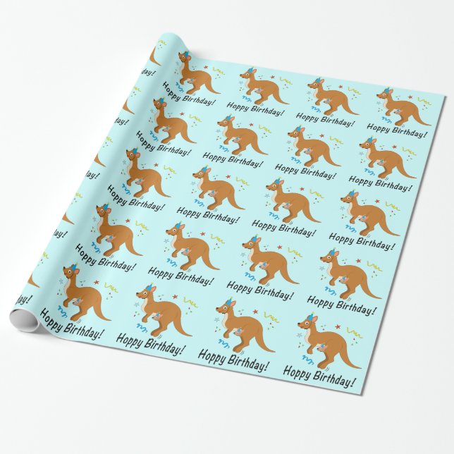 Papier Cadeau Kangourous de maman et de bébé avec des casquettes (Déroulé)