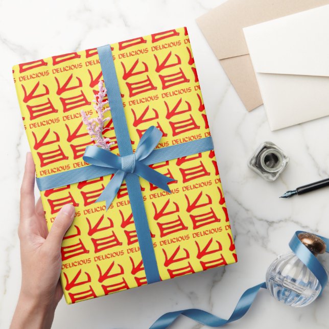 Papier Cadeau Kanji Délicieux papier d'emballage jaune rouge mat (Cadeaux)
