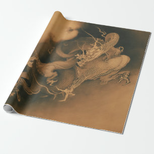 Papier Cadeau Kanō Hōgai deux dragons dans les nuages