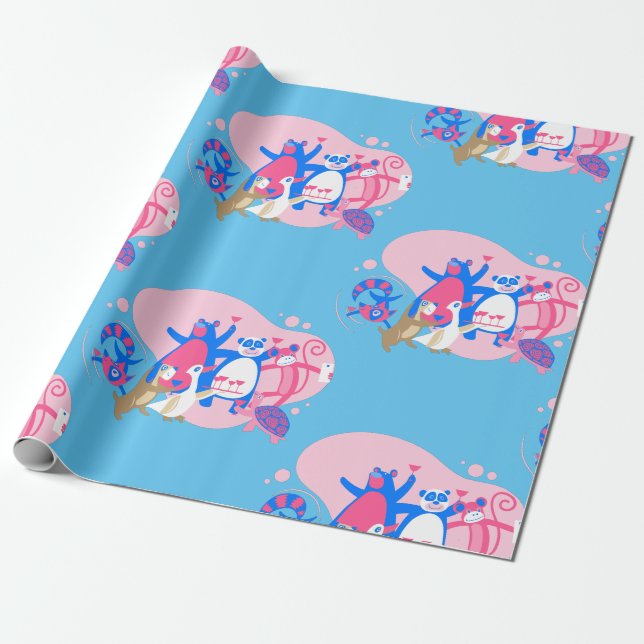 Papier Cadeau kawaii animal party selfie drôle (Déroulé)
