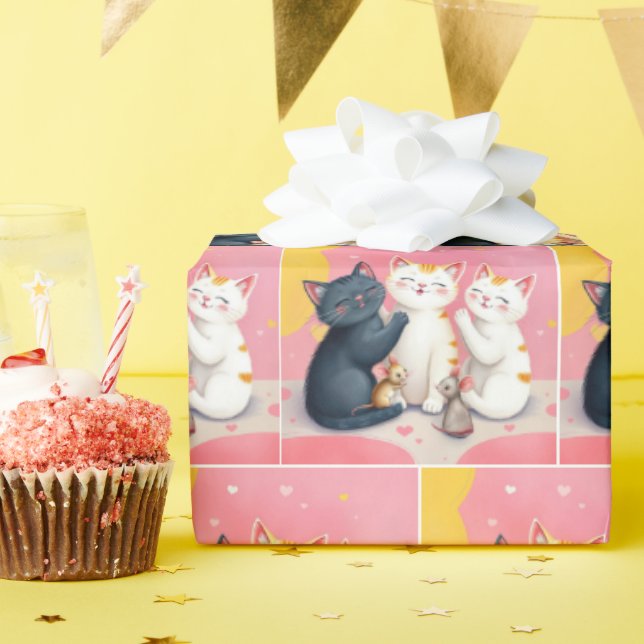 Papier Cadeau Kawaii Art Chats et souris (Fête d'anniversaire)