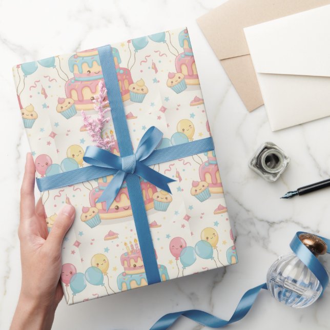 Papier Cadeau Kawaii Birthday - Cute Cake and Cupcakes (Cadeaux)