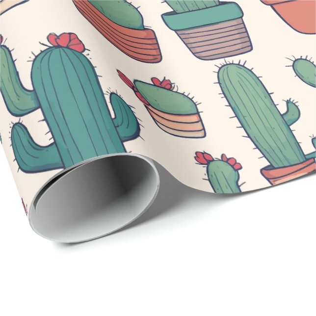 Papier Cadeau Kawaii Cactus Conception Motif (Coin rond)