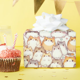Papier Cadeau Kawaii Chubby Chats De Cartoon Avec Coeurs