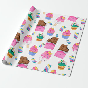 Papier Cadeau Kawaii Cute Aquarelle Pastel Candy Sweets Kids