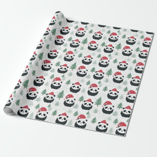 Papier Cadeau Kawaii Panda Père Noël motif des vacances d'hiver