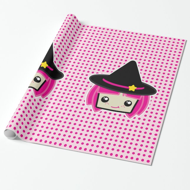 Papier Cadeau Kawaii Pink Haired Wrap cadeau sorcière (Déroulé)