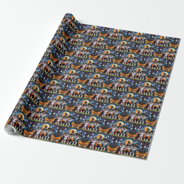 Papier Cadeau Keeshond Chiens Citrouille Halloween Funny (Déroulé)