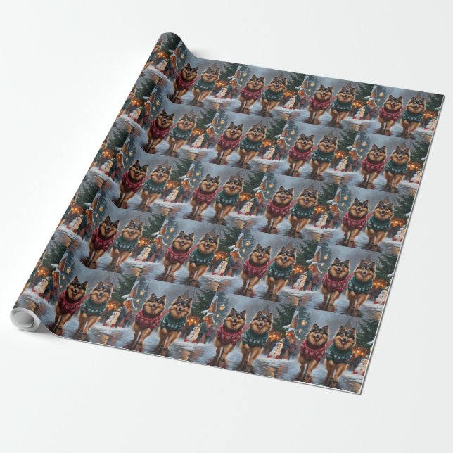 Papier Cadeau Keeshond Dogs Christmas Snow Holiday (Déroulé)