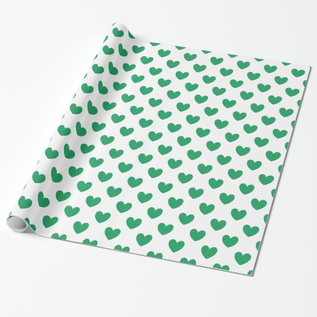 Papier Cadeau Kelly Coeurs polka vert sur blanc (Déroulé)