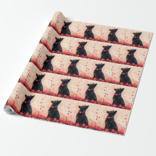 Papier Cadeau Kelpie australien avec des roses - Saint-Valentin