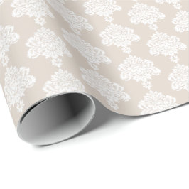 Papier Cadeau Khaki léger | Papier d'enveloppement blanc Damas