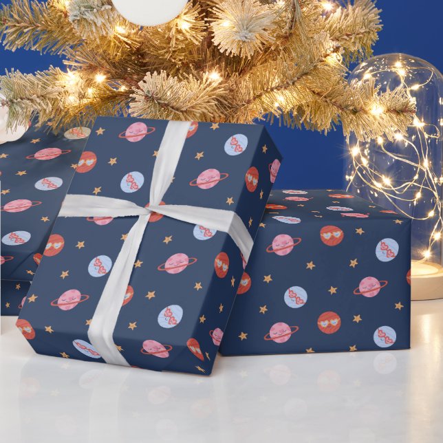 Papier Cadeau Kids Space Mini Pattern with Planets & Stars (Vacances)