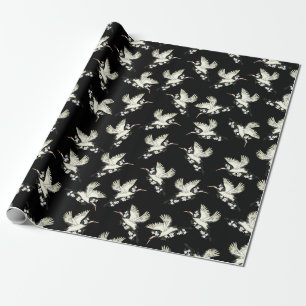 Papier Cadeau Kimono de grue japonaise art traditionnel noir bla
