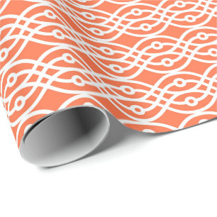 Papier Cadeau Kimono imprimé, corail orange et blanc