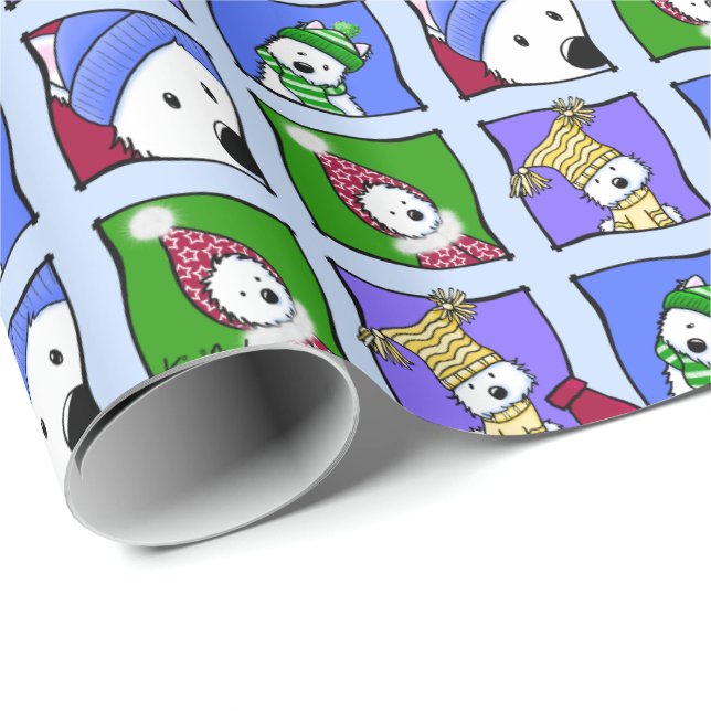 Papier Cadeau KiniArt Hiver Westies Wrapt Papier (Coin rond)