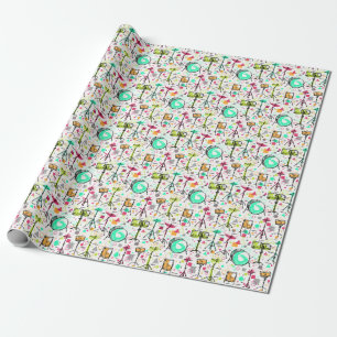 Papier Cadeau Kit Tambour : Aquarelle Memphis Retro.