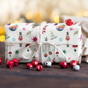 Papier Cadeau Kitsch Noël   Ornements Rétro & Motif d'Arbre