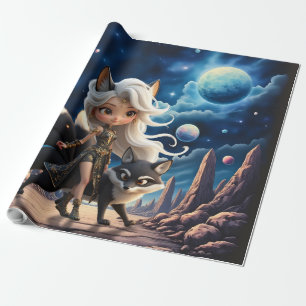 Papier Cadeau Kitsune Céleste – Gardien des Quatre Queues.