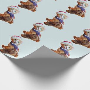 Papier Cadeau Kitten avec ours en peluche et chapeau de Noël