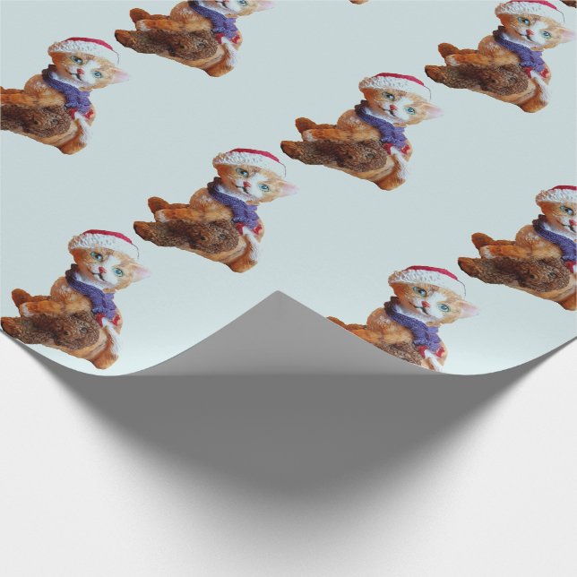 Papier Cadeau Kitten avec ours en peluche et chapeau de Noël (Coin)