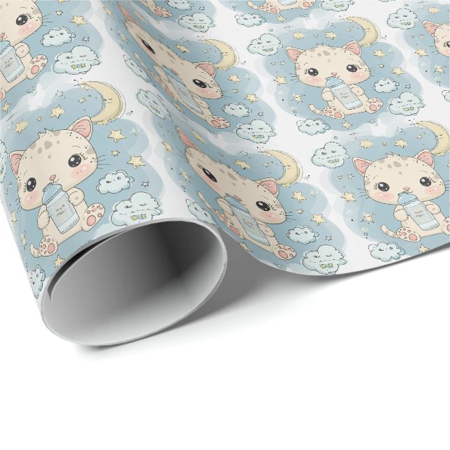 Papier Cadeau Kitten Cute Baby Pastel Aquarelle Motif (Coin rond)