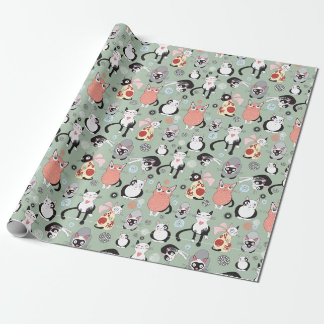 Papier Cadeau Kitty Chats Amoureux de les chats Enveloppement Pa (Déroulé)
