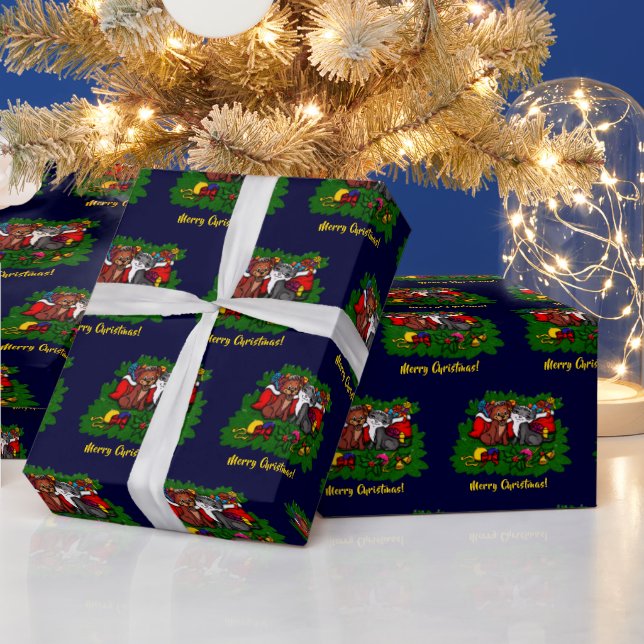 Papier Cadeau Kitty et chiot, Happy XMas (Vacances)