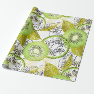 Papier Cadeau Kiwi, fruité, vert et blanc, frais, juteux, blanc