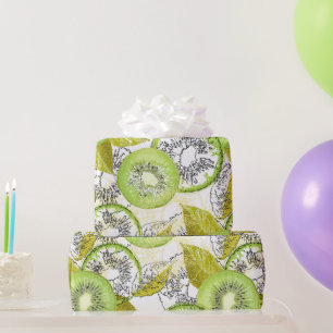 Papier Cadeau Kiwi, fruité, vert et blanc, frais, juteux, blanc