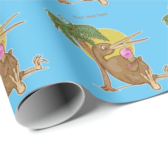 Papier Cadeau Kiwi mangeant une crème glacée (Coin rond)