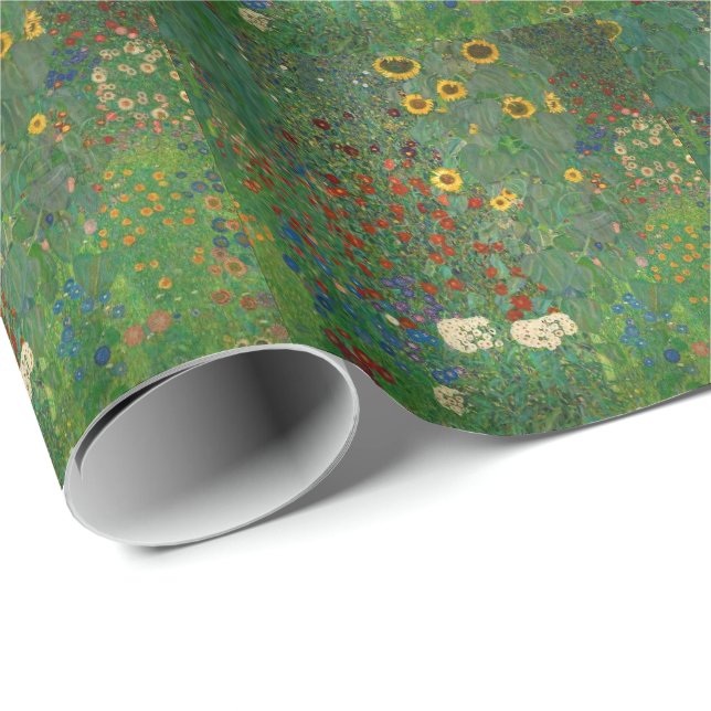 Papier Cadeau Klimt "Jardin Fleur" Jardin Fleurs Florales (Coin rond)