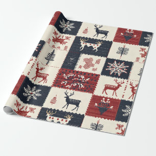 Papier Cadeau Knit nordique de Noël   Reindeer & Snowflakes