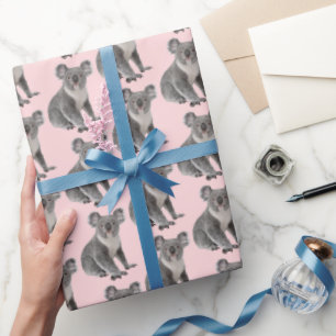 Papier Cadeau Koala Bears sur le rose pâle