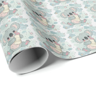 Papier Cadeau Koala Cute Baby Pastel Motif aquarelle