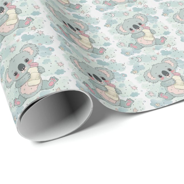Papier Cadeau Koala Cute Baby Pastel Motif aquarelle (Coin rond)