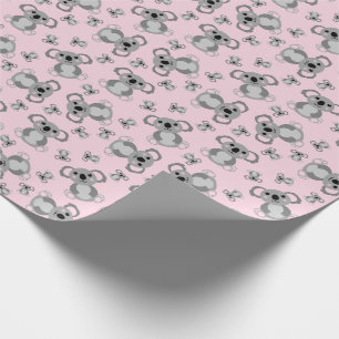 Papier Cadeau Koala ours Baby shower fille rose